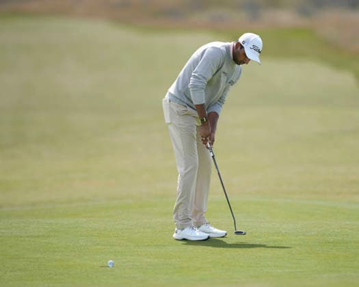 NORTH BERWICK, SCOTLAND - JULY 12: Sudarshan Yellamaraju putts on the second green during Round 4 of the Genesis Scottish Open at the Renaissance Club, North Berwick on July 12, 2026 in North Berwick, Scotland Genesis Scottish Open Round 4