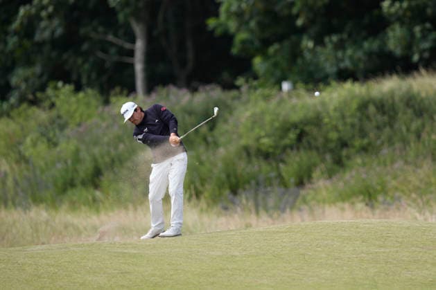NORTH BERWICK, SCOTLAND - JULY 12: Darius Van Driel plays from the first fairway during Round 4 of the Genesis Scottish Open at the Renaissance Club, North Berwick on July 12, 2026 in North Berwick, Scotland Genesis Scottish Open Round 4