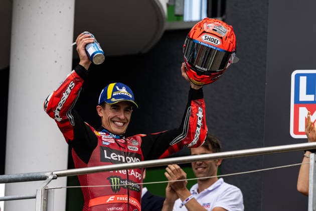 GER, Großer Preis von Deutschland, MotoGP. 11. Lauf, FIM Motorrad-Weltmeisterschaft. 12.07.2026, Sachsenring, Hohenstein-Ernstthal, GER, Großer Preis von Deutschland, MotoGP. 11. Lauf, FIM Motorrad-Weltmeisterschaft. Podium: Sieger 93, Marc Marquez, Ducati Lenovo Team jubelt Â Foto: Alexander Trienitz Hohenstein-Ernstthal Sachsenring Sachsen Deutschland *** GER, German Grand Prix, MotoGP Round 11, FIM Motorcycle World Championship, July 12, 2026, Sachsenring, Hohenstein Ernstthal, GER, German Grand Prix, MotoGP Round 11, FIM Motorcycle World Championship Podium Winner 93, Marc Marquez, Ducati Lenovo Team celebrates. Photo by Alexander Trienitz, Hohenstein Ernstthal, Sachsenring, Saxony, Germany