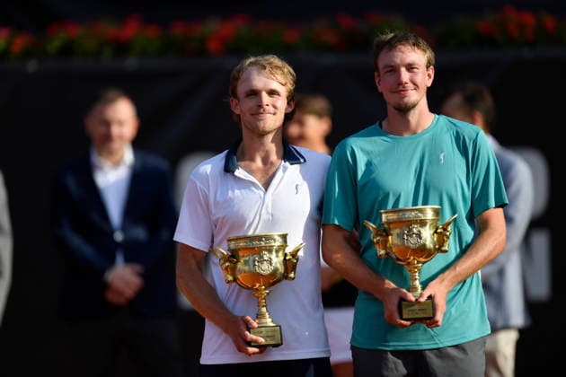CONCORD IASI OPEN Final Erik Grevelius and Adam Heinonen of Sweden celebrate with the trophies during the Concord Iasi Open final, Challenger 100, against Ivan Sabanov and Matej Sabanov of Serbia, in Iasi, Romania, on July 12, 2026 Imago Images Alex Nicodim Copyright: xAlexxNicodimx