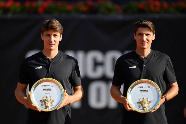 CONCORD IASI OPEN Final Erik Grevelius and Adam Heinonen of Sweden celebrate with the trophies during the Concord Iasi Open final, Challenger 100, against Ivan Sabanov and Matej Sabanov of Serbia, in Iasi, Romania, on July 12, 2026. Imago Images Alex Nicodim Copyright: xAlexxNicodimx