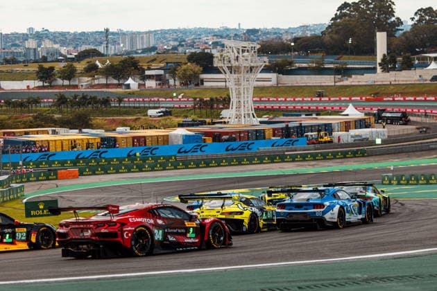 FIA WEC - 6 HOURS OF SAO PAULO 2026 34 DEMPSEY Peter (irl), EASTWOOD Charlie (irl), YOLUC Salih (tur), Racing Team Turkey by TF, Corvette Z06 GT3.R 34, LM GT3, action, 88 GATTUSO Stefano (ita), LEVORATO Giammarco (ita), SARGEANT Logan (usa), Proton Competition, Ford Mustang GT3 Evo 88, LM GT3, action, 61 ANDRADE Rui (ang), BERRY Martin (aus), MARTIN Maxime (bel), Iron Lynx, Mercedes-AMG GT3 Evo 61, LM GT3, action, start of the race, depart, during the 6 Hours of Sao Paulo 2026, 4th round of the 2026 FIA World Endurance Championship, from July 10 to 12, 2026 on the Interlagos Circuit in Sao Paulo, Brazil -  Copyright: xAndreaxLorenzinax