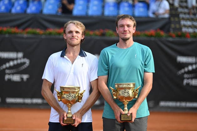 CONCORD IASI OPEN Final Erik Grevelius and Adam Heinonen of Sweden celebrate with the trophies during the Concord Iasi Open final, Challenger 100, against Ivan Sabanov and Matej Sabanov of Serbia, in Iasi, Romania, on July 12, 2026. Imago Images Alex Nicodim Copyright: xAlexxNicodimx