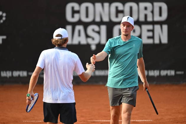 CONCORD IASI OPEN Final Erik Grevelius and Adam Heinonen of Sweden in action during the Concord Iasi Open final, Challenger 100, against Ivan Sabanov and Matej Sabanov of Serbia, in Iasi, Romania, on July 12, 2026. Imago Images Alex Nicodim Copyright: xAlexxNicodimx