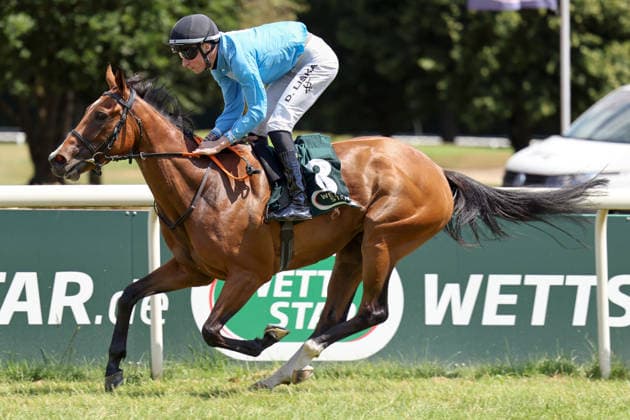 Sport Bilder des Tages 12.07.2026, Muelheim, Nordrhein-Westfalen, GER - Salonglaenzende mit David Liska gewinnt das BBAG Diana Trial. Galopprennbahn Muelheim-Raffelberg. (Pferd, Jockey, Salonglaenzende, Liska, Sieg, Ziel, Zielankunft) 260712SG929MUELHEIM.JPG *** July 12, 2026, Mülheim, North Rhine-Westphalia, GER: Salonglaenzende, ridden by David Liska, wins the BBAG Diana Trial at the Mülheim-Raffelberg Racetrack. Horse, jockey, Salonglaenzende, Liska, Victory, Finish, Finish Line 260712SG929MUELHEIM JPG