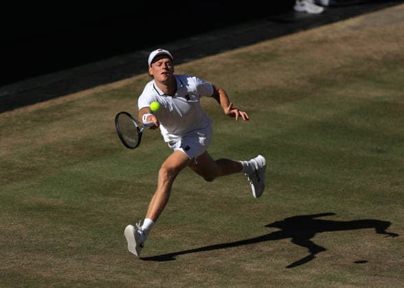 RECORD DATE NOT STATED 12th July 2026; All England Lawn Tennis and Croquet Club, London, England; Wimbledon Tennis Tournament, Final Day; Jannik Sinner (ITA) with a forehand shot to Alexander Zverev (GER) JohnxPatrickxFletcher