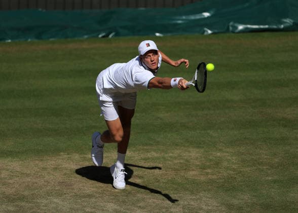 RECORD DATE NOT STATED 12th July 2026; All England Lawn Tennis and Croquet Club, London, England; Wimbledon Tennis Tournament, Final Day; Jannik Sinner (ITA) with a backhand shot to Alexander Zverev (GER) JohnxPatrickxFletcher
