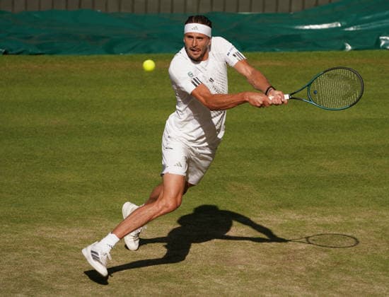 Tennis - 2026 Wimbledon Championships - Day Eleven (Week Two) - All England Lawn Tennis & Croquet Club, London - Sunday 12th July 2026 Centre Court - Mens singles Final Jannik Sinner (ITA) v Alexander Zverev (GER) Alexander Zverev (GER) COLORSPORT ANDREW COWIE 