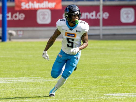 5 Michael Harley Jr (Wide Receiver) Panthers Wroclaw Rhein Fire vs Panthers Wroclaw, American Football, American Football League Europe, Week 8, 2026, 12.07.2026, Duisburg Schauinsland-Reisen-Arena Germany Copyright: xFootxBowl ChristopherxMettkenx