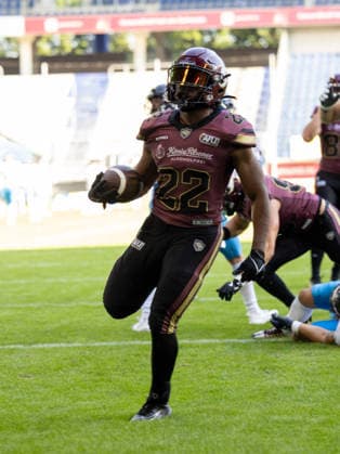 Touchdown 22 Marvellous Imade (Running Back) Rhein Fire Rhein Fire vs Panthers Wroclaw, American Football, American Football League Europe, Week 8, 2026, 12.07.2026, Duisburg Schauinsland-Reisen-Arena Germany Copyright: xFootxBowl ChristopherxMettkenx