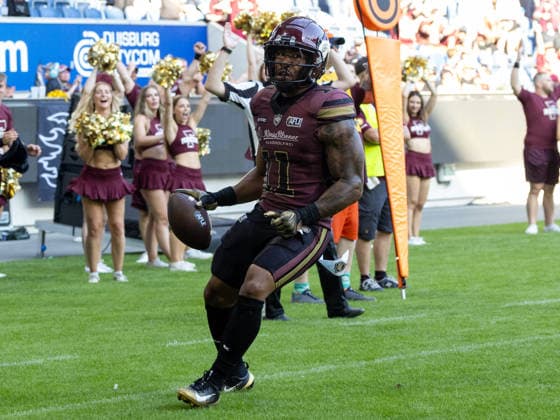 11 Jonathan Scott (Running Back) Rhein Fire Touchdown Rhein Fire vs Panthers Wroclaw, American Football, American Football League Europe, Week 8, 2026, 12.07.2026, Duisburg Schauinsland-Reisen-Arena Germany Copyright: xFootxBowl ChristopherxMettkenx