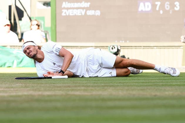 Alexander Zverev falls during the Men s Singles final Wimbledon Tennis Championships, Day 14, The All England Lawn Tennis and Croquet Club, London, UK - 12 Jul 2026London The All England Lawn Tennis and United Kingdom  Copyright: xJamesxMarsh Shutterstockx 16981035gj