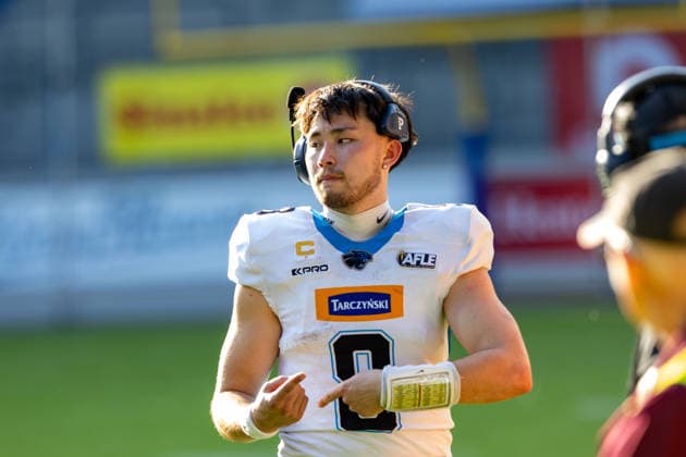 8 Jameson Wang (Quarterback) Panthers Wroclaw Rhein Fire vs Panthers Wroclaw, American Football, American Football League Europe, Week 8, 2026, 12.07.2026, Duisburg Schauinsland-Reisen-Arena Germany Copyright: xFootxBowl ChristopherxMettkenx