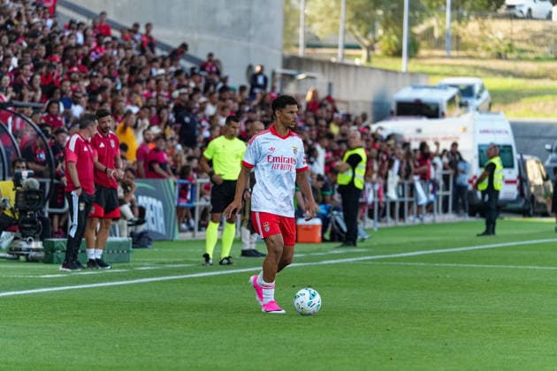 RECORD DATE NOT STATED Trofeu do Algarve 25th Anniversary - SL Benfica vs CR Flamengo, Estadio do Algarve, Portugal. Estadio do Algarve, Portugal. 11 July 2026. 6 Alexander Bah of SL Benfica in action at the SL Benfica v CR Flamengo football match for the Algarve Trophy 25th Anniversary. Credit: Nuno Pires Veloso Morse Images. Copyright: xx