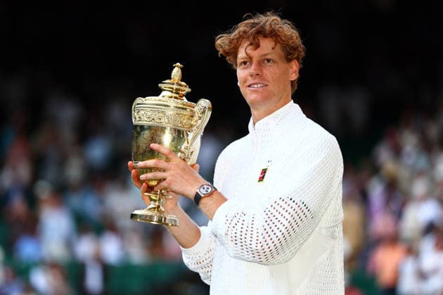 Jannik Sinner celebrates with the trophy after victory in the Men s Singles final Wimbledon Tennis Championships, Day 14, The All England Lawn Tennis and Croquet Club, London, UK - 12 Jul 2026London The All England Lawn Tennis and United Kingdom  Copyright: xJamesxMarsh Shutterstockx 16981035jn