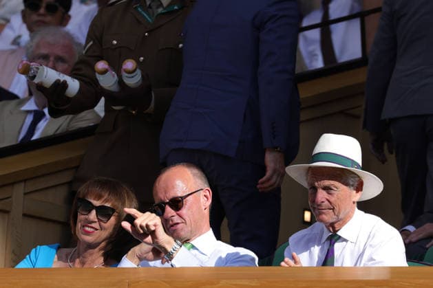 Friedrich Merz, GER (middle), during final of 2026 All England Lawn Tennis Championships at Wimbledon, mens singles, London, 12 07 2026; - *** Friedrich Merz, GER (center), during the final of the 2026 All England Lawn Tennis Championships at Wimbledon, men s singles, London, July 12, 2026 