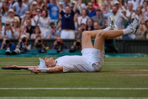 July 12, 2026, London, London, Great Britain: Jannik Sinner of Italy reacts after his Match point during the trophy ceremony during The Championships Wimbledon , 12.7.2026 in London (All England Lawn Tennis and Croquet Club), Great Britain Tennis 2026: Grand Slam: The Championships Wimbledon: 14th Day: Mens Singles Final: SINNER 6:7 7:6 6:3 6:4 ZVEREV  - ZUMAs343 20260712_zsp_s343_042 Copyright: xMathiasxSchulzx