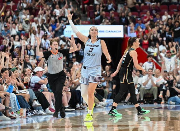 July 12, 2026, Montreal, Pq, Canada: Toronto Tempo s Marina Mabrey (3) reacts after scoring a three-point shot during second half WNBA, Basketball Damen, USA basketball action against the New York Liberty in Montreal, on Sunday, July 12, 2026. BKW-WNBA-Liberty-Tempo 20260712  - ZUMAc35_ 20260712_zaf_c35_059 Copyright: xGrahamxHughesx