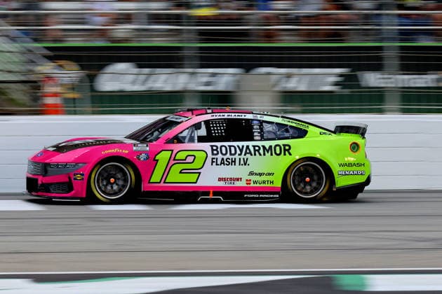 HAMPTON, GA - JULY 12: 12 Ryan Blaney, Team Penske, BODYARMOR FLASH I.V. Ford Mustang on the frontstretch during the NASCAR, Motorsport, USA Cup Series Quaker State 400 race on July 12, 2026 at EchoPark Speedway in Hampton, Georgia. (Photo by David J. Griffin Icon Sportswire) AUTO: JUL 12 NASCAR Cup Series Quaker State 400 EDITORIAL USE ONLY Icon9532607121634