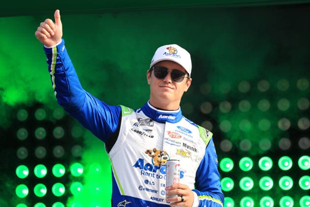 ATLANTA, GA - JULY 12: Zane Smith ( 38 Front Row Motorsports Aaron s Rent To Own Ford) waves to the crowd during driver introductions prior to the running of the NASCAR, Motorsport, USA Cup Series Quaker State 400 on July 12, 2026 at EchoPark Speedway in Hampton, GA. (Photo by Jeff Robinson Icon Sportswire) AUTO: JUL 12 NASCAR Cup Series Quaker State 400 EDITORIAL USE ONLY Icon26071211770400