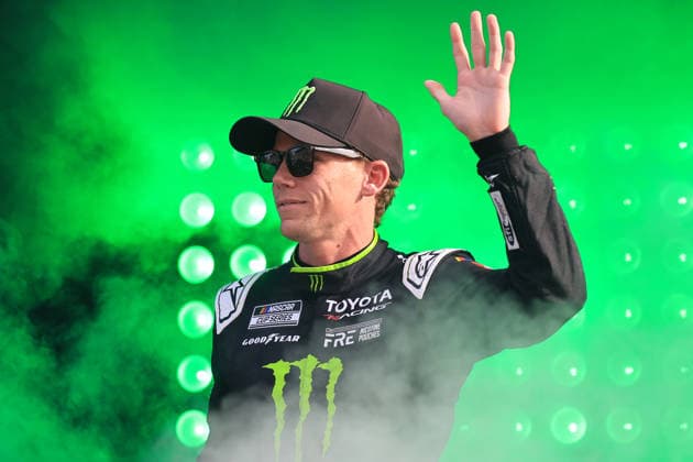 ATLANTA, GA - JULY 12: Riley Herbst ( 35 23XI Racing Monster Energy Toyota) waves to the crowd during driver introductions prior to the running of the NASCAR, Motorsport, USA Cup Series Quaker State 400 on July 12, 2026 at EchoPark Speedway in Hampton, GA. (Photo by Jeff Robinson Icon Sportswire) AUTO: JUL 12 NASCAR Cup Series Quaker State 400 EDITORIAL USE ONLY Icon26071211900400