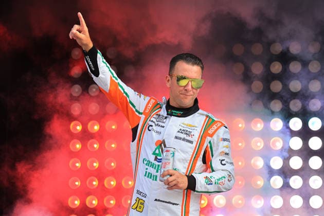 ATLANTA, GA - JULY 12: AJ Allmendinger ( 16 Kaulig Racing Campers Inn RV Chevrolet) waves to the crowd during driver introductions prior to the running of the NASCAR, Motorsport, USA Cup Series Quaker State 400 on July 12, 2026 at EchoPark Speedway in Hampton, GA. (Photo by Jeff Robinson Icon Sportswire) AUTO: JUL 12 NASCAR Cup Series Quaker State 400 EDITORIAL USE ONLY Icon26071211936400