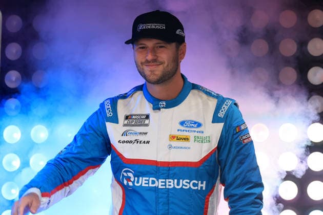 ATLANTA, GA - JULY 12: Todd Gilliland ( 34 Front Row Motorsports Ruedebusch Development & Construction, Inc. Ford) waves to the crowd during driver introductions prior to the running of the NASCAR, Motorsport, USA Cup Series Quaker State 400 on July 12, 2026 at EchoPark Speedway in Hampton, GA. (Photo by Jeff Robinson Icon Sportswire) AUTO: JUL 12 NASCAR Cup Series Quaker State 400 EDITORIAL USE ONLY Icon26071212715400