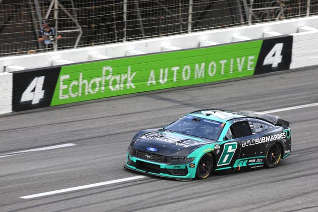 ATLANTA, GA - JULY 12: Brad Keselowski ( 6 RFK Racing Buildsubmarines.com Ford) races into turn 4 during the running of the NASCAR, Motorsport, USA Cup Series Quaker State 400 on July 12, 2026 at EchoPark Speedway in Hampton, GA. (Photo by Jeff Robinson Icon Sportswire) AUTO: JUL 12 NASCAR Cup Series Quaker State 400 EDITORIAL USE ONLY Icon26071213016400
