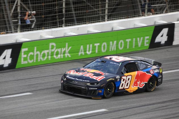 ATLANTA, GA - JULY 12: Conor Zilisch ( 88 TrackHouse Racing Red Bull Chevrolet) races into turn 4 during the running of the NASCAR, Motorsport, USA Cup Series Quaker State 400 on July 12, 2026 at EchoPark Speedway in Hampton, GA. (Photo by Jeff Robinson Icon Sportswire) AUTO: JUL 12 NASCAR Cup Series Quaker State 400 EDITORIAL USE ONLY Icon26071213061400