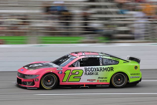 ATLANTA, GA - JULY 12: Ryan Blaney ( 12 Team Penske Body Armor Flash I.V. Ford) races into the tri-oval during the running of the NASCAR, Motorsport, USA Cup Series Quaker State 400 on July 12, 2026 at EchoPark Speedway in Hampton, GA. (Photo by Jeff Robinson Icon Sportswire) AUTO: JUL 12 NASCAR Cup Series Quaker State 400 EDITORIAL USE ONLY Icon26071213140400