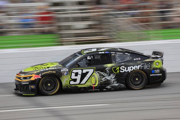 ATLANTA, GA - JULY 12: Shane Van Gisbergen ( 97 TrackHouse Racing Super File Chevrolet) races into the tri-oval during the running of the NASCAR, Motorsport, USA Cup Series Quaker State 400 on July 12, 2026 at EchoPark Speedway in Hampton, GA. (Photo by Jeff Robinson Icon Sportswire) AUTO: JUL 12 NASCAR Cup Series Quaker State 400 EDITORIAL USE ONLY Icon26071213184400