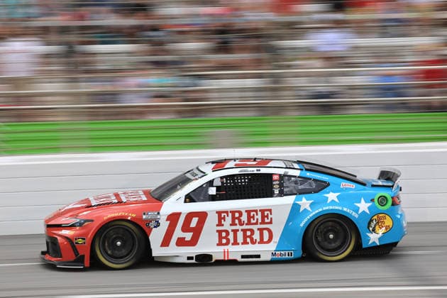 ATLANTA, GA - JULY 12: Chase Briscoe ( 19 Joe Gibbs Racing Freebird Spring Water Toyota) races into the tri-oval during the running of the NASCAR, Motorsport, USA Cup Series Quaker State 400 on July 12, 2026 at EchoPark Speedway in Hampton, GA. (Photo by Jeff Robinson Icon Sportswire) AUTO: JUL 12 NASCAR Cup Series Quaker State 400 EDITORIAL USE ONLY Icon26071213304400