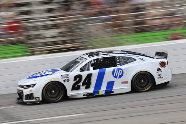 ATLANTA, GA - JULY 12: William Byron ( 24 Hendrick Motorsports HP Chevrolet) races into the tri-oval during the running of the NASCAR, Motorsport, USA Cup Series Quaker State 400 on July 12, 2026 at EchoPark Speedway in Hampton, GA. (Photo by Jeff Robinson Icon Sportswire) AUTO: JUL 12 NASCAR Cup Series Quaker State 400 EDITORIAL USE ONLY Icon26071213270400