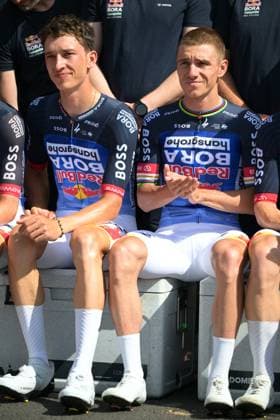 German Florian Lipowitz of Red Bull-BORA-hansgrohe and Belgian Remco Evenepoel of Red Bull-BORA-hansgrohe pictured ahead of a training on the first rest day at the 2026 Tour de France cycling race, a stage of 185km from Malemort to Ussel, on Monday 13 July 2026. The 113th edition of the Tour de France starts on Saturday 4 July in Barcelona, Spain, and will finish in Paris, France on the 26th of July. DAVIDxPINTENS  x181050858x
