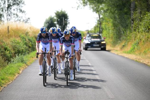 German Nico Denz of Red Bull-BORA-hansgrohe and Belgian Remco Evenepoel of Red Bull-BORA-hansgrohe pictured during a training on the first rest day at the 2026 Tour de France cycling race, a stage of 185km from Malemort to Ussel, on Monday 13 July 2026. The 113th edition of the Tour de France starts on Saturday 4 July in Barcelona, Spain, and will finish in Paris, France on the 26th of July. DAVIDxPINTENS  x181051172x