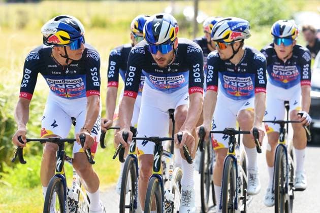 German Florian Lipowitz of Red Bull-BORA-hansgrohe and German Nico Denz of Red Bull-BORA-hansgrohe pictured during a training on the first rest day at the 2026 Tour de France cycling race, a stage of 185km from Malemort to Ussel, on Monday 13 July 2026. The 113th edition of the Tour de France starts on Saturday 4 July in Barcelona, Spain, and will finish in Paris, France on the 26th of July. DAVIDxPINTENS  x181052019x