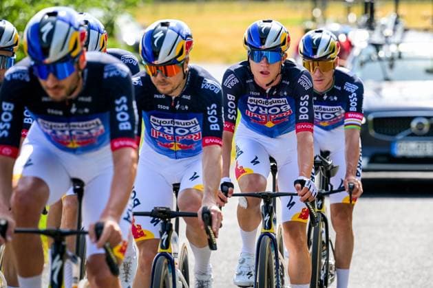 Belgian Maxim Van Gils of Red Bull-BORA-hansgrohe pictured in action during a training on the first rest day at the 2026 Tour de France cycling race, a stage of 185km from Malemort to Ussel, on Monday 13 July 2026. The 113th edition of the Tour de France starts on Saturday 4 July in Barcelona, Spain, and will finish in Paris, France on the 26th of July. DAVIDxPINTENS  x181052115x