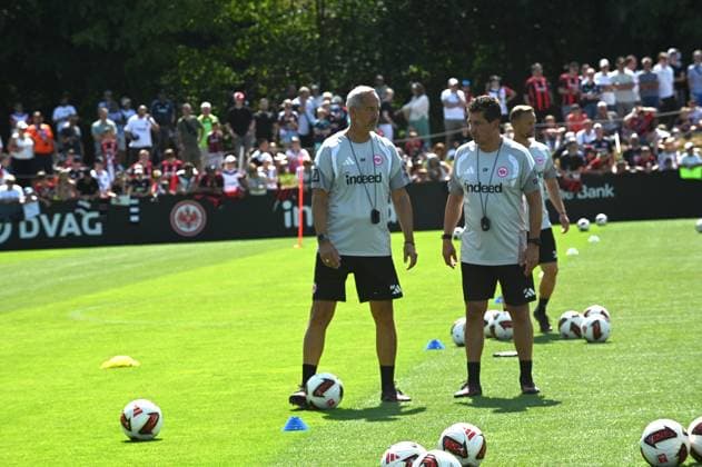 13.07.2026 xhpx Frankfurt am Main, Deutsche Bank Park Bundesliga Saison 2025 2026 Eintracht Frankfurt Training Cheftrainer Adi Hütter Eintracht Frankfurt und Co-Trainer Christian Peintinger (Eintracht Frankfurt) DFL DFB REGULATIONS PROHIBIT ANY USE OF PHOTOGRAPHS AS IMAGE SEQUENCES AND OR QUASI-VIDEO. *** July 13, 2026 xhpx Frankfurt am Main, Deutsche Bank Park, Bundesliga Season 2025–2026, Eintracht Frankfurt Training, Head Coach Adi Hütter (Eintracht Frankfurt) and Assistant Coach Christian Peintinger (Eintracht Frankfurt). DFL and DFB regulations prohibit any use of photographs as image sequences and or quasi-video.