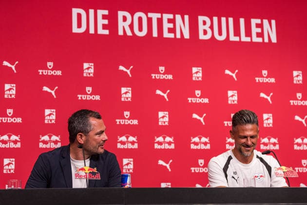 13.07.2026, GER, Pressekonferenz, Saison 2026 2027), RB Leipzig Marcel Schäfer, Geschäftsführer RB Leipzig und Martin Demichelis (Coach RB Leipzig) bei der Vorstellung *** July 13, 2026, Germany, Press Conference, 2026–2027 Season, RB Leipzig’s Marcel Schäfer, Managing Director of Sports, and Martin Demichelis, Head Coach of RB Leipzig, at the presentation nordphotoxGmbHx xTrienitz nph00051