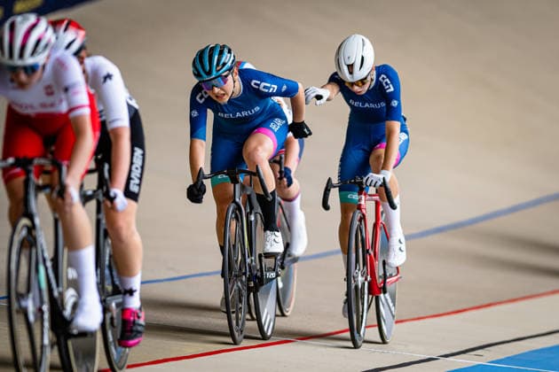 STRYHA Aryna, TSERAKHAVA Vasilina: UEC Track cycling, Rad, Radsport, Bahnrad, Bahn European Championships U19 U23 Cottbus 2026 Black - STRYHA Aryna - Red - TSERAKHAVA Vasilina ( BLR ) Belarus Querformat - quer - horizontal - Landscape - Event Veranstaltung: UEC Track Cycling European Championships 2026 U19 U23 - Category Kategorie: Cycling - Track Cycling European Championships - Location Ort: Europe - Germany - Brandenburg - Cottbus - Lausitz Velodrom - Discipline: Madison - Category: Elite Women - U19 - Distance: 20 km - Date Datum: 12.07.2026 Sunday Day 6 - *** STRYHA Aryna, TSERAKHAVA Vasilina UEC Track Cycling European Championships U19 U23 Cottbus 2026 Black STRYHA Aryna Red TSERAKHAVA Vasilina BLR Belarus Landscape Event UEC Track Cycling European Championships 2026 U19 U23 Category Cycling Track Cycling European Championships Location Europe Germany Brandenburg Cottbus Lausitz Velodrom Discipline Madison Category Elite Women U19 Distance 20 km Date July 12, 2026 Sunday Day 6