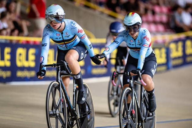 DE WINTER Eline, MEEUSEN Anna: UEC Track cycling, Rad, Radsport, Bahnrad, Bahn European Championships U19 U23 Cottbus 2026 Black - DE WINTER Eline - Red - MEEUSEN Anna ( BEL ) Belgium Querformat - quer - horizontal - Landscape - Event Veranstaltung: UEC Track Cycling European Championships 2026 U19 U23 - Category Kategorie: Cycling - Track Cycling European Championships - Location Ort: Europe - Germany - Brandenburg - Cottbus - Lausitz Velodrom - Discipline: Madison - Category: Elite Women - U19 - Distance: 20 km - Date Datum: 12.07.2026 Sunday Day 6 - *** DE WINTER Eline, MEEUSEN Anna UEC Track Cycling European Championships U19 U23 Cottbus 2026 Black DE WINTER Eline Red MEEUSEN Anna BEL Belgium Landscape Event UEC Track Cycling European Championships 2026 U19 U23 Category Cycling Track Cycling European Championships Location Europe Germany Brandenburg Cottbus Lausitz Velodrom Discipline Madison Category Elite Women U19 Distance 20 km Date July 12, 2026 Sunday Day 6