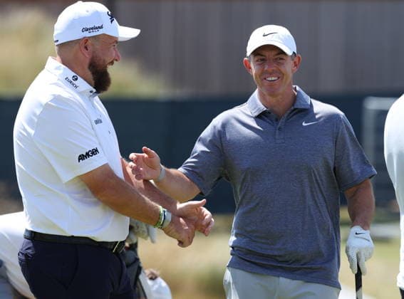 154th Open Golf Championships - Practice Day Rory McIlroy of Northern Ireland (R) and Shane Lowry of Ireland (L) on the driving range during practice day at the British Open Golf Championships at Royal Birkdale in Southport, Britain, 13 July 2026. SOUTHPORT UNITED KINGDOM  Copyright: xADAMxVAUGHANx