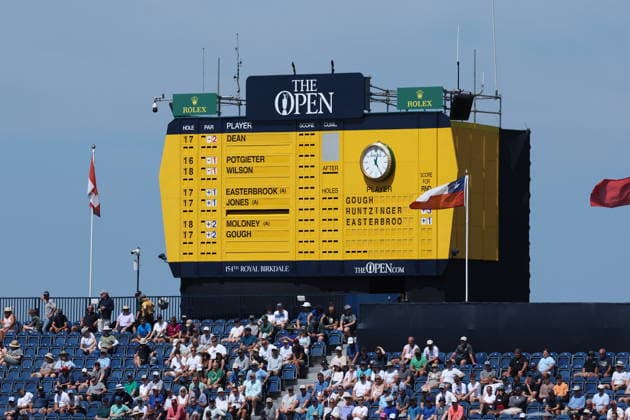 154th Open Golf Championships - Practice Day A general view of the scoreboard on the 18th hole during practice day at the British Open Golf Championships at Royal Birkdale in Southport, Britain, 13 July 2026. SOUTHPORT UNITED KINGDOM  Copyright: xADAMxVAUGHANx