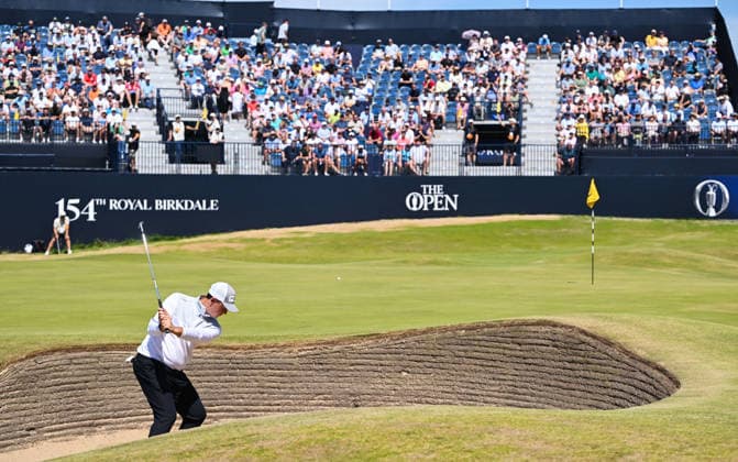 Last Chance Qualifier , Joe Dean (Eng) plays from a green side bunker on the 18th Green. And wins the last Chance qualifier at -2 154th Open Golf Championships, Royal Birkdale, Southport, UK - 13 Jul 2026Southport Royal Birkdale United Kingdom  Copyright: xGreigxCowie Shutterstockx 16988288bf