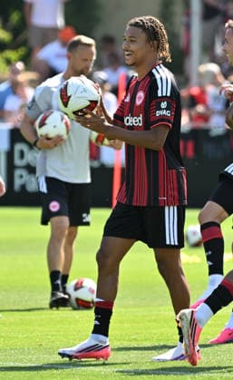13.07.2026, xjhx, Fussball 1.Bundesliga, Eintracht Frankfurt Trainingsauftakt - Saison 2026 27 v.l. Jean-Matteo Bahoya (Eintracht Frankfurt) (DFL DFB REGULATIONS PROHIBIT ANY USE OF PHOTOGRAPHS as IMAGE SEQUENCES and or QUASI-VIDEO) Frankfurt am Main *** July 13, 2026, xjhx, Soccer, Bundesliga 1, Eintracht Frankfurt Starts Training for the 2026–27 Season, photo by Jean Matteo Bahoya, Eintracht Frankfurt, DFL, DFB. REGULATIONS PROHIBIT ANY USE OF PHOTOGRAPHS AS IMAGE SEQUENCES AND OR QUASI-VIDEO. Frankfurt am Main