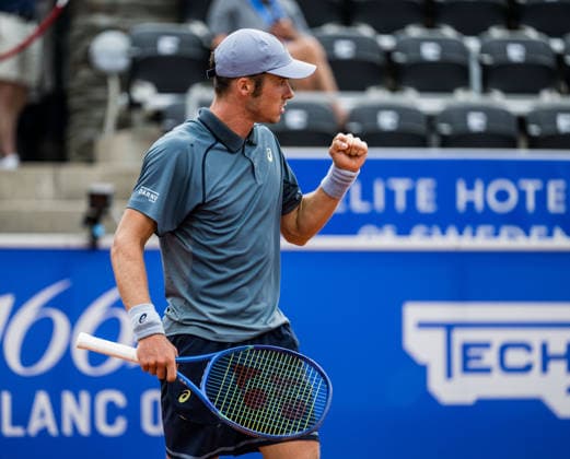 260713 Vilius Gaubas of Lithuania celebrates during day 1 of the Nordea Open on July 13, 2026 in Bastad. Photo: Niclas Jönsson BILDBYRAN COP 273 NO0428 tennis ATP, Tennis Herren 250 nordea open tennislagetbbeng jubel celebrates *** July 13, 2026: Vilius Gaubas of Lithuania celebrates during Day 1 of the Nordea Open on July 13, 2026 in Bastad. Photo by Niclas Jönsson, BILDBYRAN COP 273 NO0428 tennis atp 250 nordea open tennislagetbbeng cheering celebrates  Copyright: NICLASxJÖNSSON BB260713NO085