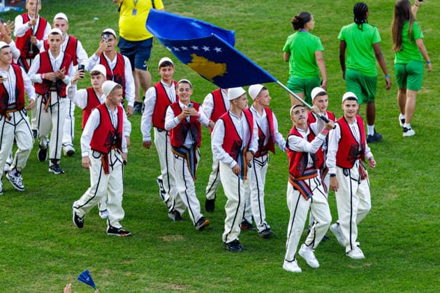 260713 Deltagare fran Kosovo under invigningen av Gothia Cup den 13 juli 2026 i Göteborg. *** July 13, 2026: Participants from Kosovo at the opening ceremony of the Gothia Cup on July 13, 2026, in Gothenburg  Copyright: NICKLASxELMRIN BB260713NE009