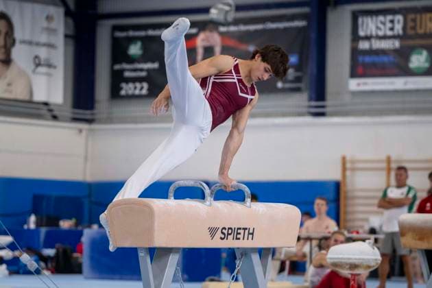 1.EM-Qualifikation Turnen Halle Saale Halle, Deutschland 13.Juli 2026: Im Bild:Alexander Kunz (TSV Pfuhl) Halle Saale Turnhalle im TZ Halle Saale Sachsen Anhalt Deutschland *** 1 European Championships Qualifying Round, Gymnastics, Halle Saale, Halle, Germany, July 13, 2026. Pictured: Alexander Kunz of TSV Pfuhl Halle Saale in the gymnasium at TZ Halle Saale, Saxony-Anhalt, Germany