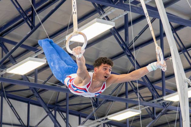 1.EM-Qualifikation Turnen Halle Saale Halle, Deutschland 13.Juli 2026: Im Bild:Milan Hosseini (TG Boeckingen) Halle Saale Turnhalle im TZ Halle Saale Sachsen Anhalt Deutschland *** 1 European Championships Qualifying Round, Gymnastics, Halle-Saale, Germany, July 13, 2026. Pictured: Milan Hosseini of TG Boeckingen at the Halle-Saale Gymnastics Hall in TZ Halle-Saale, Saxony-Anhalt, Germany