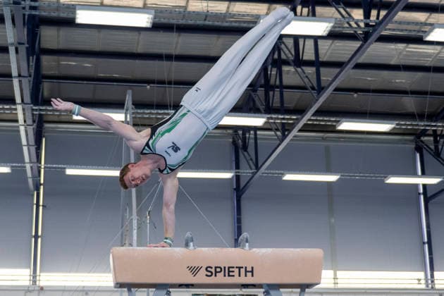 1.EM-Qualifikation Turnen Halle Saale Halle, Deutschland 13.Juli 2026: Im Bild:Nils Dunkel (SV Halle) Halle Saale Turnhalle im TZ Halle Saale Sachsen Anhalt Deutschland *** 1 European Championships Qualifying Round, Gymnastics, Halle Saale Gymnasium, Halle, Germany, July 13, 2026. Pictured: Nils Dunkel of SV Halle Halle Saale at the Halle Saale Gymnasium in TZ Halle Saale, Saxony-Anhalt, Germany